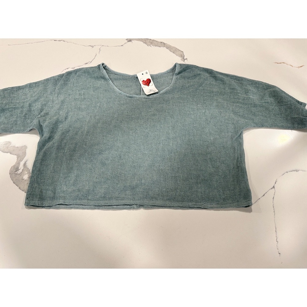Colette Women Sage Green Cotton Linen Boxy Knit Top Made in Italy NWT